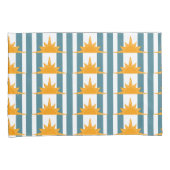 Oranje Gele Zon op Blauwgroen Stripes Kussensloop (Voorkant-Rechts)