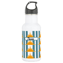 Oranje Gele Zon op Blauwgroen Stripes Waterfles