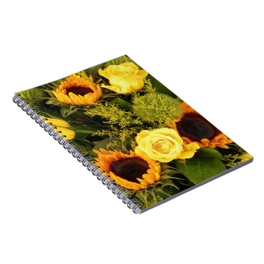 Oranje Gele Zonnebloem Rozen Floral Bouquet Notitieboek (Rechterzijde)