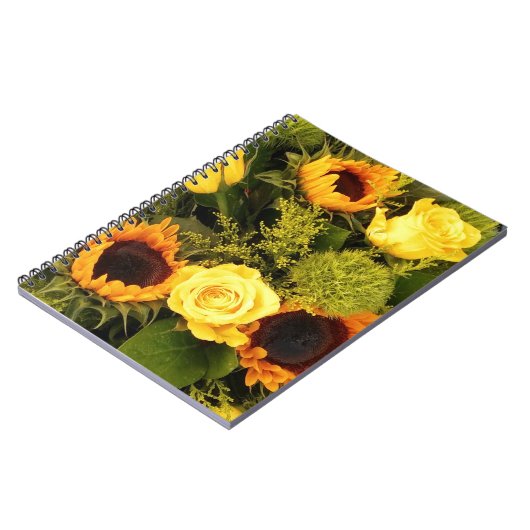 Oranje Gele Zonnebloem Rozen Floral Bouquet Notitieboek (Linkerzijde)