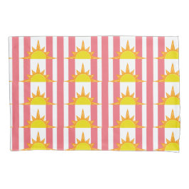 Oranje Gele Zonnezonen op Roze Stripes Kussensloop