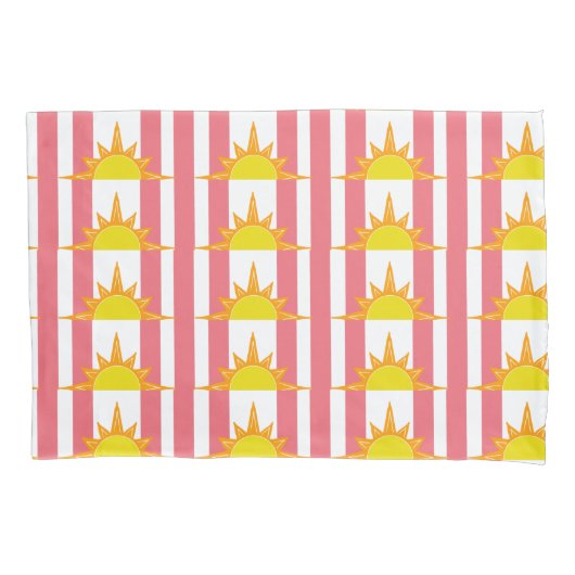 Oranje Gele Zonnezonen op Roze Stripes Kussensloop (Voorkant-Links)