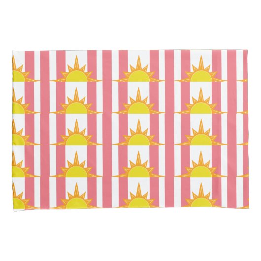 Oranje Gele Zonnezonen op Roze Stripes Kussensloop (Voorkant-Rechts)