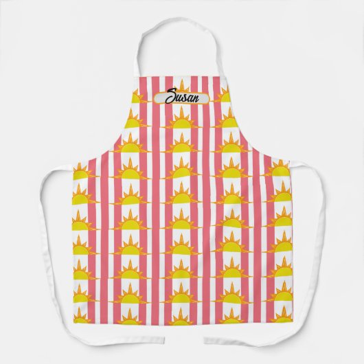 Oranje Gele Zonnezonen op Roze Stripes Schort (Voorkant)