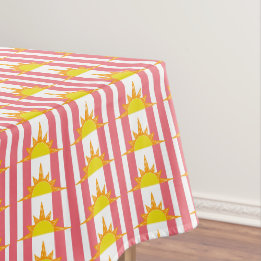 Oranje Gele Zonnezonen op Roze Stripes Tafelkleed