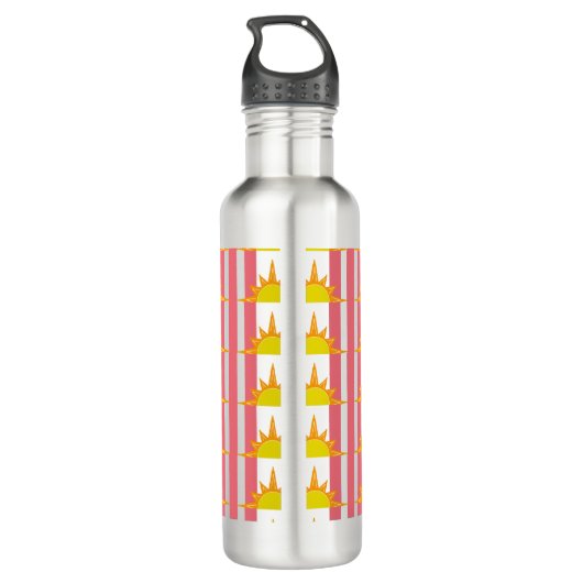 Oranje Gele Zonnezonen op Roze Stripes Waterfles (Achterkant)
