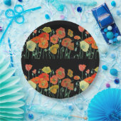 Oranje gele zwarte papaver, bloem papieren bordje (Feest)