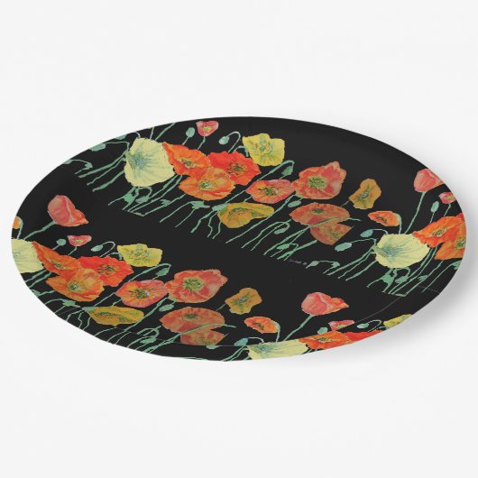 Oranje gele zwarte papaver, bloem papieren bordje (Gekanteld)
