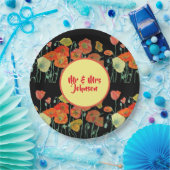 Oranje gele zwarte papaver  papieren bordje (Feest)