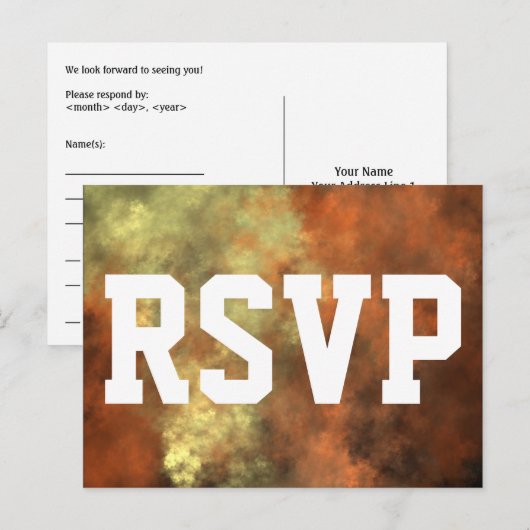Oranje-gelige mist-achtige patroon RSVP-kaart Uitnodiging Briefkaart (Voorkant / Achterkant)