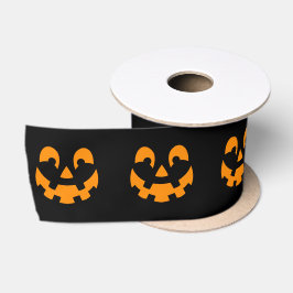 Oranje Gelukkig Halloween Pompoen Gezicht Op Zwart Satijnen Lint
