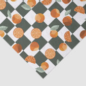 Oranje gelukzaligheid over Dark Blauwgroen Checker Tissuepapier (Detail)