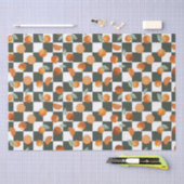 Oranje gelukzaligheid over Dark Blauwgroen Checker Tissuepapier (Craft)