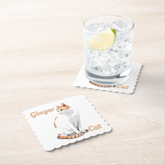 Oranje gember en witte kat gepersonaliseerd kartonnen onderzetters (Insitu)