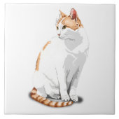 Oranje gember en witte kat op maat tegeltje (Voorkant)