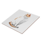 Oranje gember en witte kat op maat tegeltje (Zijkant)