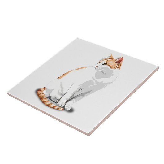 Oranje gember en witte kat op maat tegeltje (Zijkant)