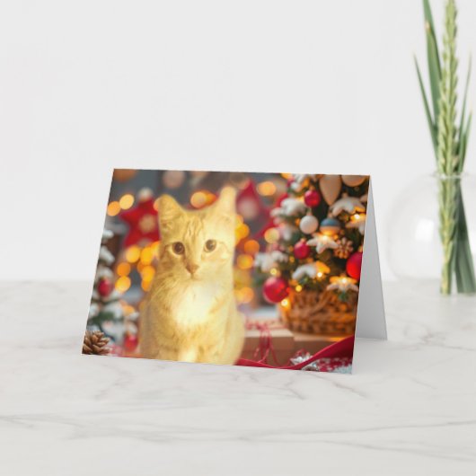 Oranje Gember Kat Schattig Kerstmis Feestdagen Kaart (Voorkant)