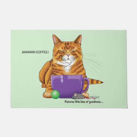 Oranje gember koffie kat grappig deurmat (Voorkant)