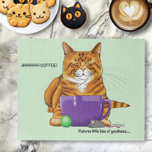 Oranje gember koffie kat grappig legpuzzel