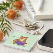 Oranje gember koffie kat grappig sleutelhanger (Voorkant Rechts)