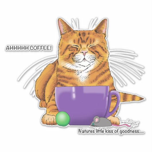 Oranje gember koffie kat grappig sticker (Voorkant)