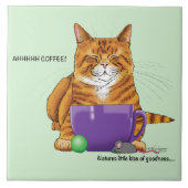Oranje gember koffie kat grappig tegeltje (Voorkant)