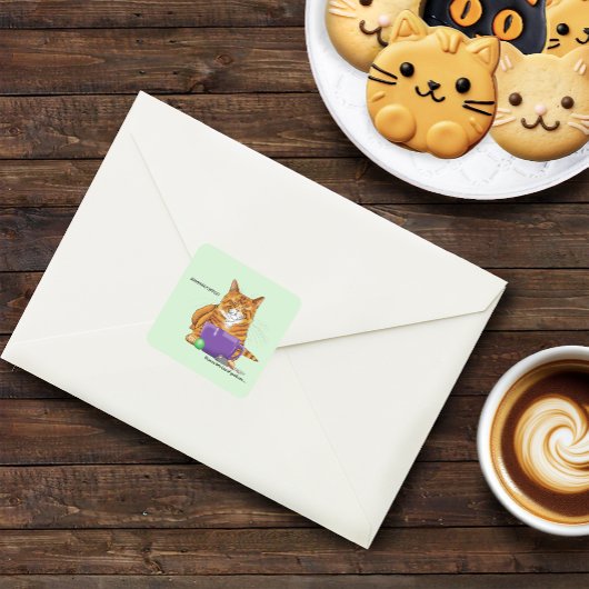 Oranje gember koffie kat grappig vierkante sticker