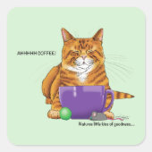 Oranje gember koffie kat grappig vierkante sticker (Voorkant)