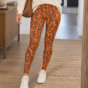 Oranje gemengde dieren- en luipaardprint leggings