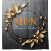 Oranje gemonogrammeerde moderne script bruiloft gr douchegordijn (Voorkant)