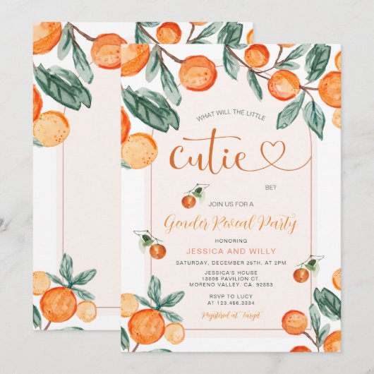 Oranje Gender Reveal Wat zal de kleine cutie zijn Kaart (Voorkant / Achterkant)