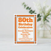 Oranje Geometrische 80e verjaardag Nodig Briefkaar Uitnodiging Briefkaart (Staand voorkant)