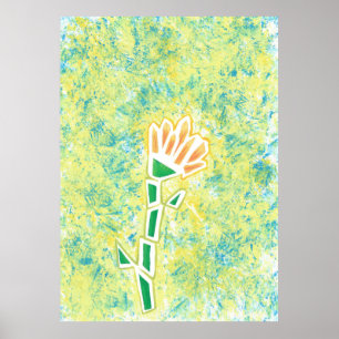 Oranje geometrische bloem op Abstracte achtergrond Poster