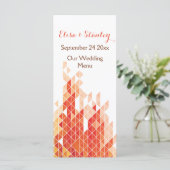 Oranje geometrische driehoeken bruiloft menukaart (Staand voorkant)