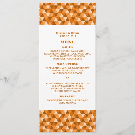 Oranje Geometrische driehoeken Weddenschap Menu (Voorkant)