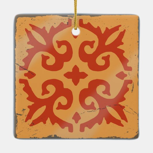 Oranje geometrische Tegel bordspel noodgedwongen Keramisch Ornament (Achterkant)