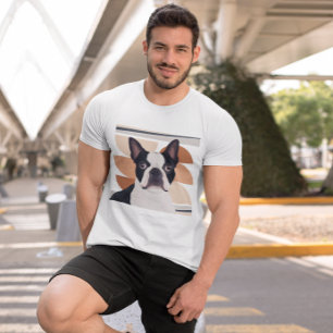 Oranje geometrische vormen Boston Terrier Dog T-shirt