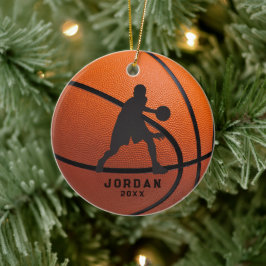 Oranje gepersonaliseerde basketbalspeler kerst keramisch ornament