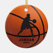Oranje gepersonaliseerde basketbalspeler kerst keramisch ornament (Voorkant)