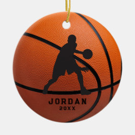 Oranje gepersonaliseerde basketbalspeler kerst keramisch ornament