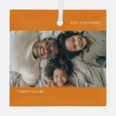 Oranje gepersonaliseerde foto kerst glas ornament (Achterkant)