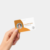Oranje gepersonaliseerde foto, logo, barcode werkn badge (Handheld)