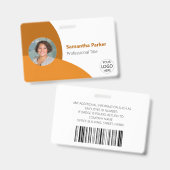 Oranje gepersonaliseerde foto, logo, barcode werkn badge (Voor- en achterkant)