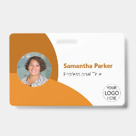 Oranje gepersonaliseerde foto, logo, barcode werkn badge