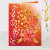 Oranje gepersonaliseerde geboortecaart kaart (Gele Bloem)