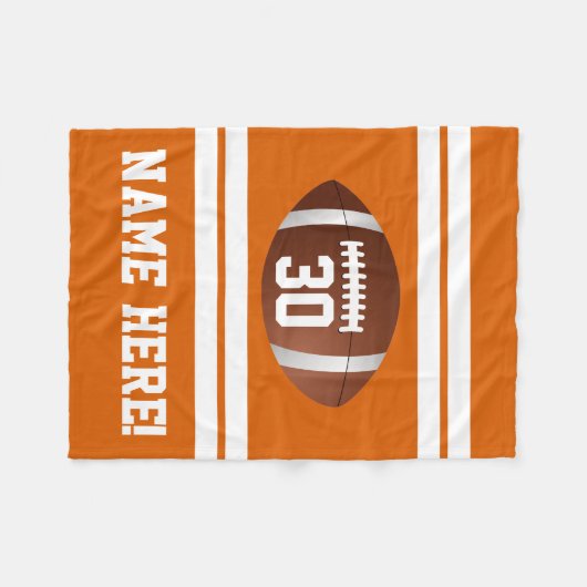 Oranje gepersonaliseerde naam team kleuren Footbal Fleece Deken (Voorkant (Horizontaal))