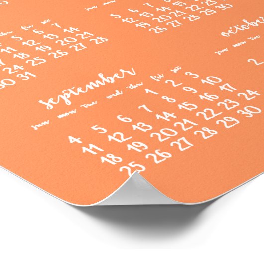 Oranje gepersonaliseerde poster jaarlijkse kalende (Hoek)