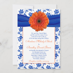Oranje Gerber Cobalt Floral Wedding Invitation Kaart