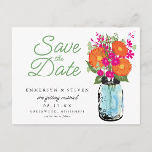 Oranje Gerber Daisies Mason Jar Save the Date Aankondigingskaart